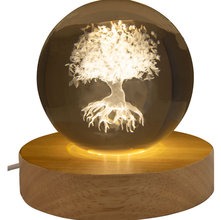 Holographic 3-D Clear Sphere with Lighted Wood Stand FB3241