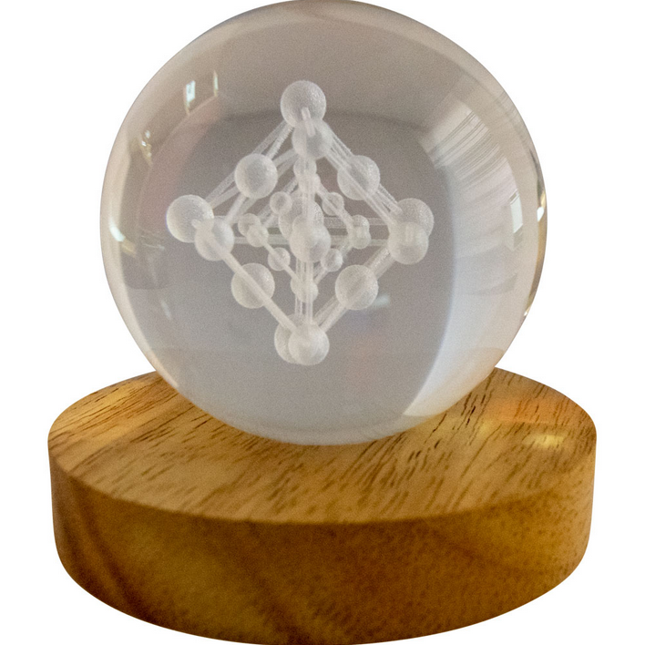 Holographic 3-D Clear Sphere with Lighted Wood Stand FB3241