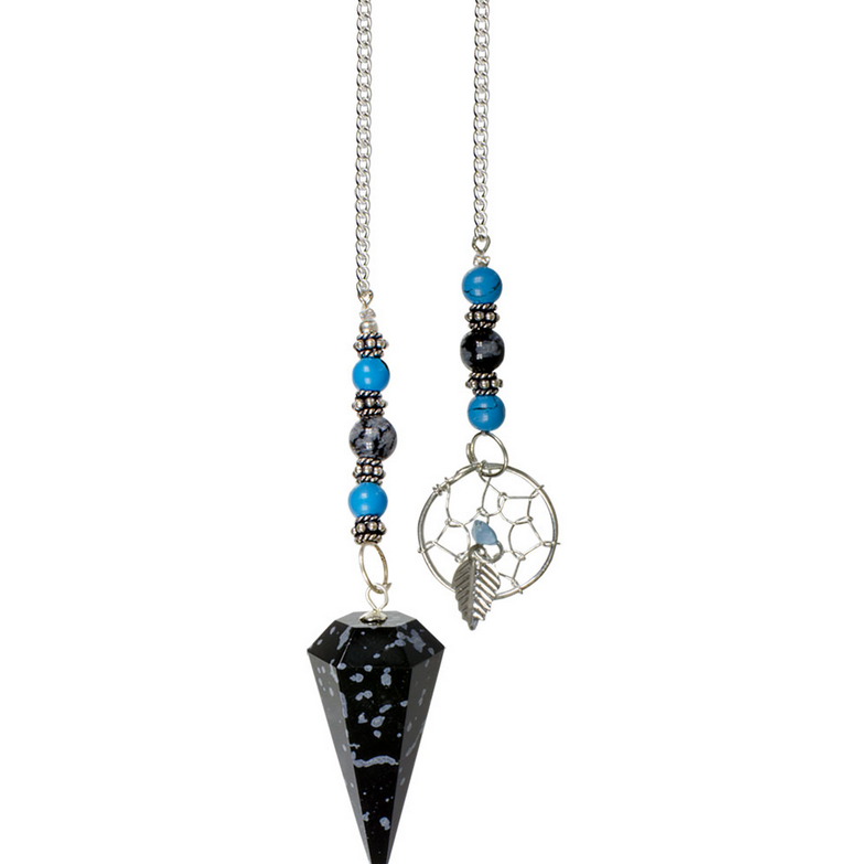 Snowflake Obsidian Beaded Pendulum with Dreamcatcher Charm FB3246