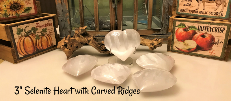Selenite Hearts - with Great Sheen from Morocco - 1" to 3" across; FB1780