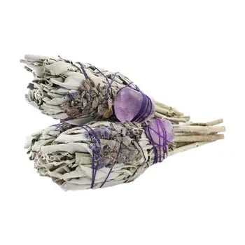 White Sage, Lavender, Rose Petals & Amethyst Torch Smudge Stick FB3282