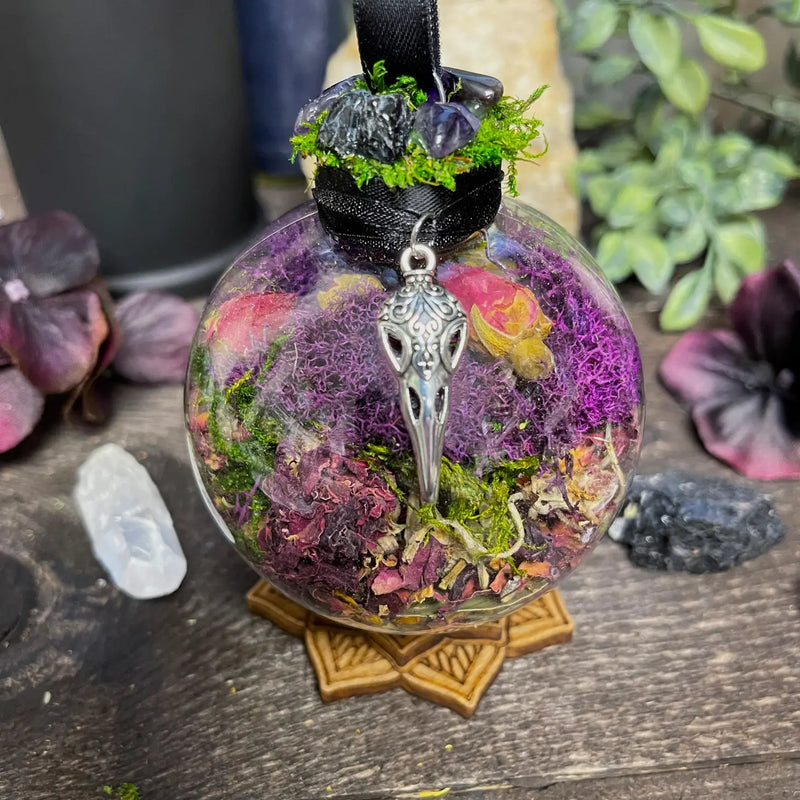 Witch Ball, Hamsa Protection, Tree of Life, Crow Skull or Fairy Orb, Natural Herbs FB3261