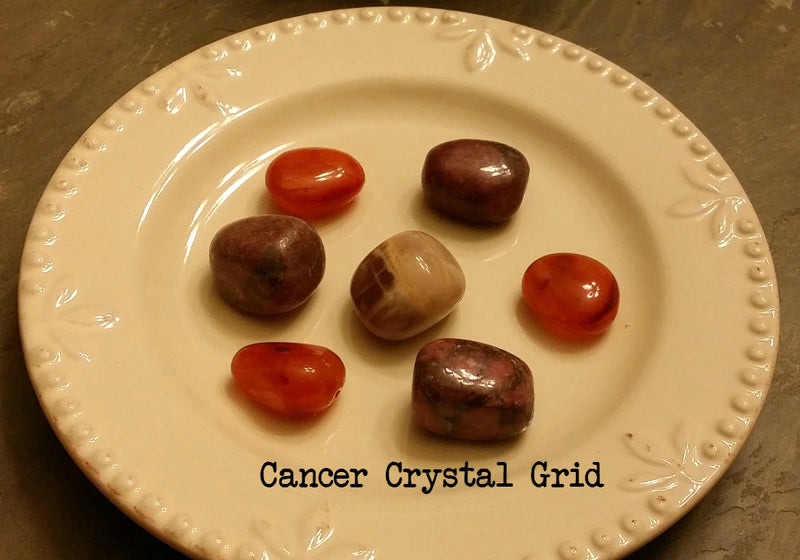 Zodiac "Cancer" Crystal Astrology Grid - Moonstone, Carnelian, & Rhodonite